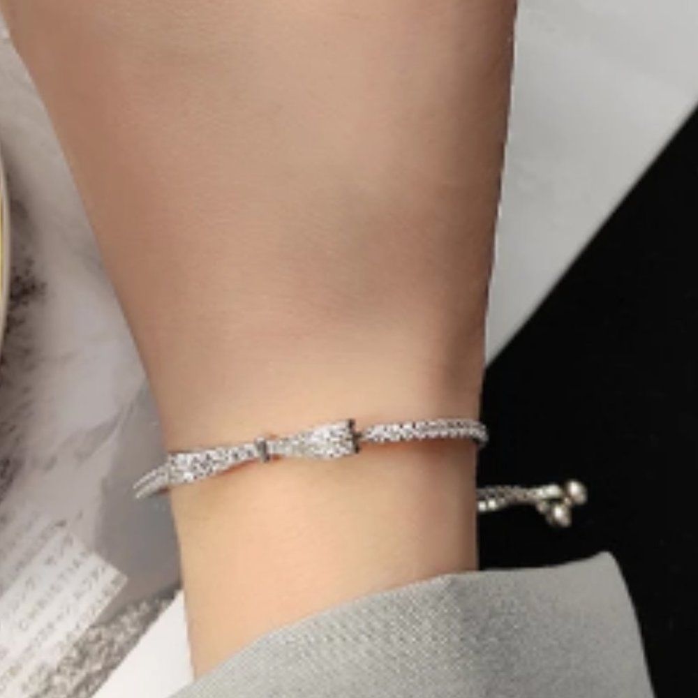 Bracelet 925 Sterling Silver Plated Bow Tennis bowknot knot adjustable NEW